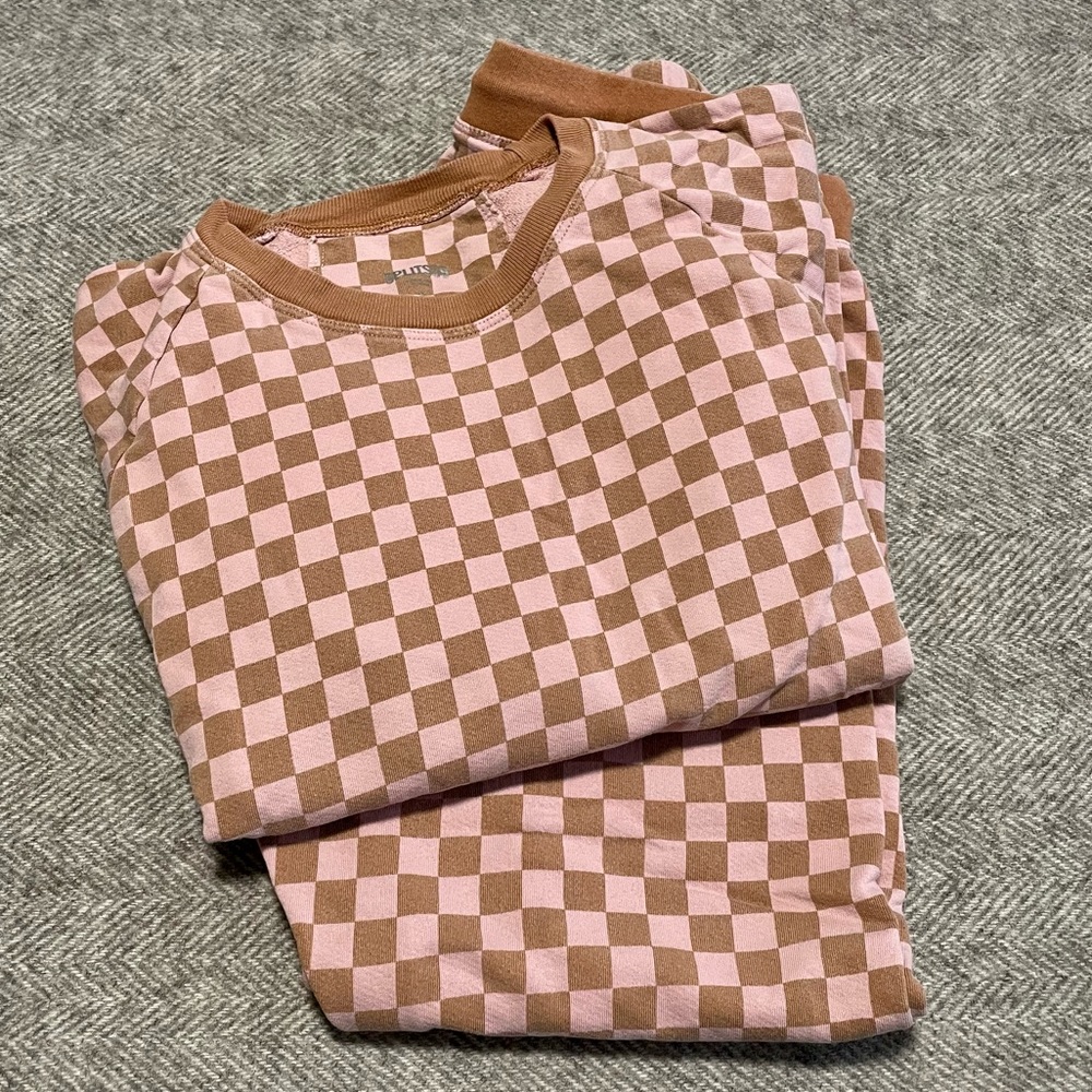 Splits59 100% Cotton Pink and Tan Checker Lounge Set Sz S